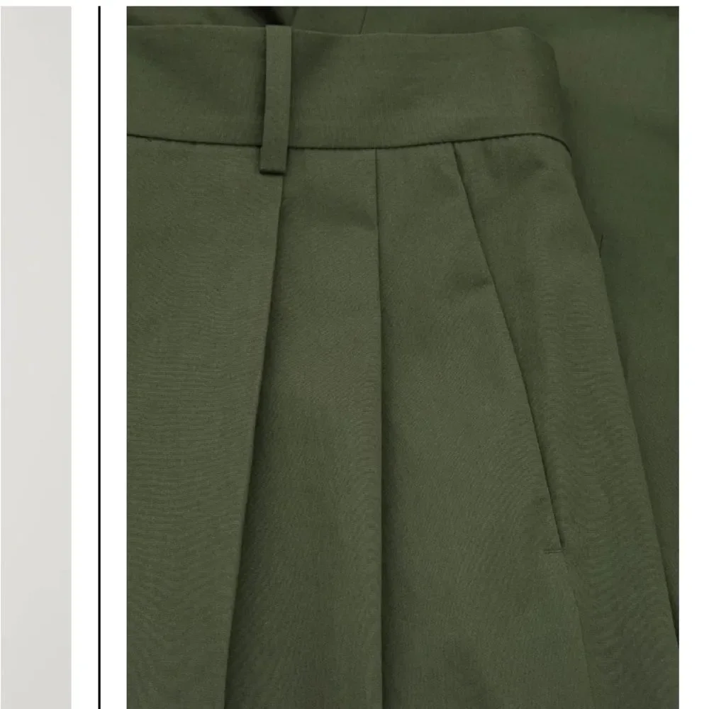 COS Tailored High Waist Straight Leg Twill Cotton Trousers Sage Green 2